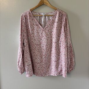 Time And Tru Pink Floral Peasant Top Long Sleeve Blouse Womens Sz XXXL